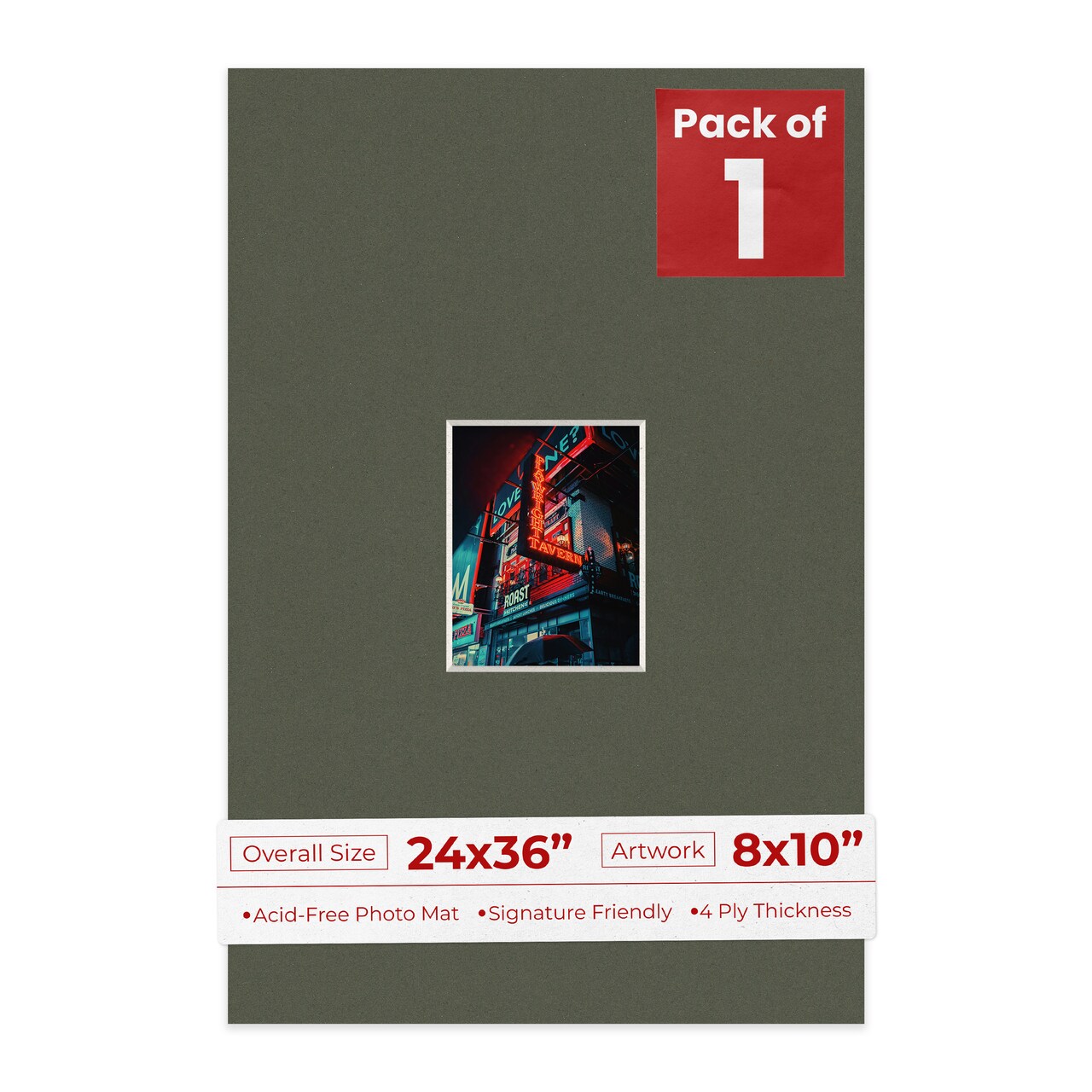 Dark Olive Green Mat Board for 24x36 Frames - Fits 8x10 Photos